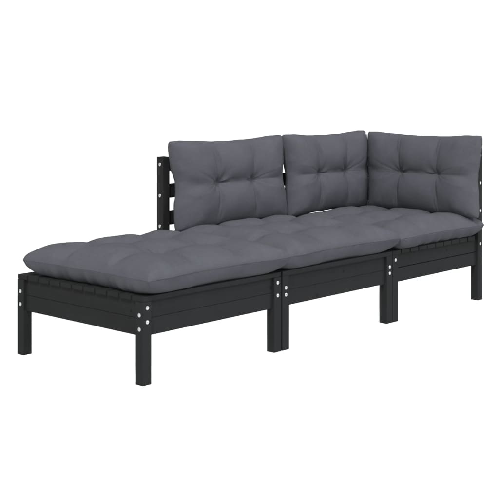 3-tlg. Garten-Lounge-Set mit Kissen Massivholz Kiefer