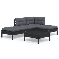 Thumbnail for 5-tlg. Garten-Lounge-Set mit Kissen Schwarz Kiefernholz