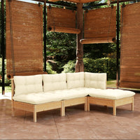 Thumbnail for 4-tlg. Garten-Lounge-Set mit Creme Kissen Kiefernholz