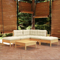Thumbnail for 6-tlg. Garten-Lounge-Set mit Creme Kissen Kiefernholz