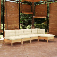 Thumbnail for 5-tlg. Garten-Lounge-Set mit Creme Kissen Kiefernholz