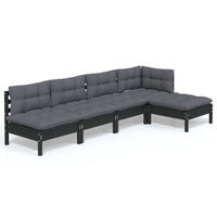 Thumbnail for 5-tlg. Garten-Lounge-Set mit Kissen Schwarz Kiefernholz