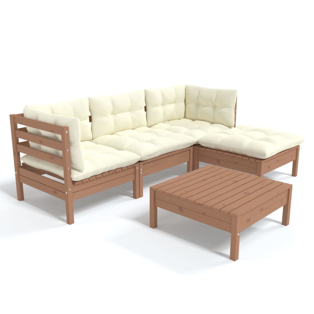 5-tlg. Garten-Lounge-Set mit Kissen Honigbraun Kiefernholz