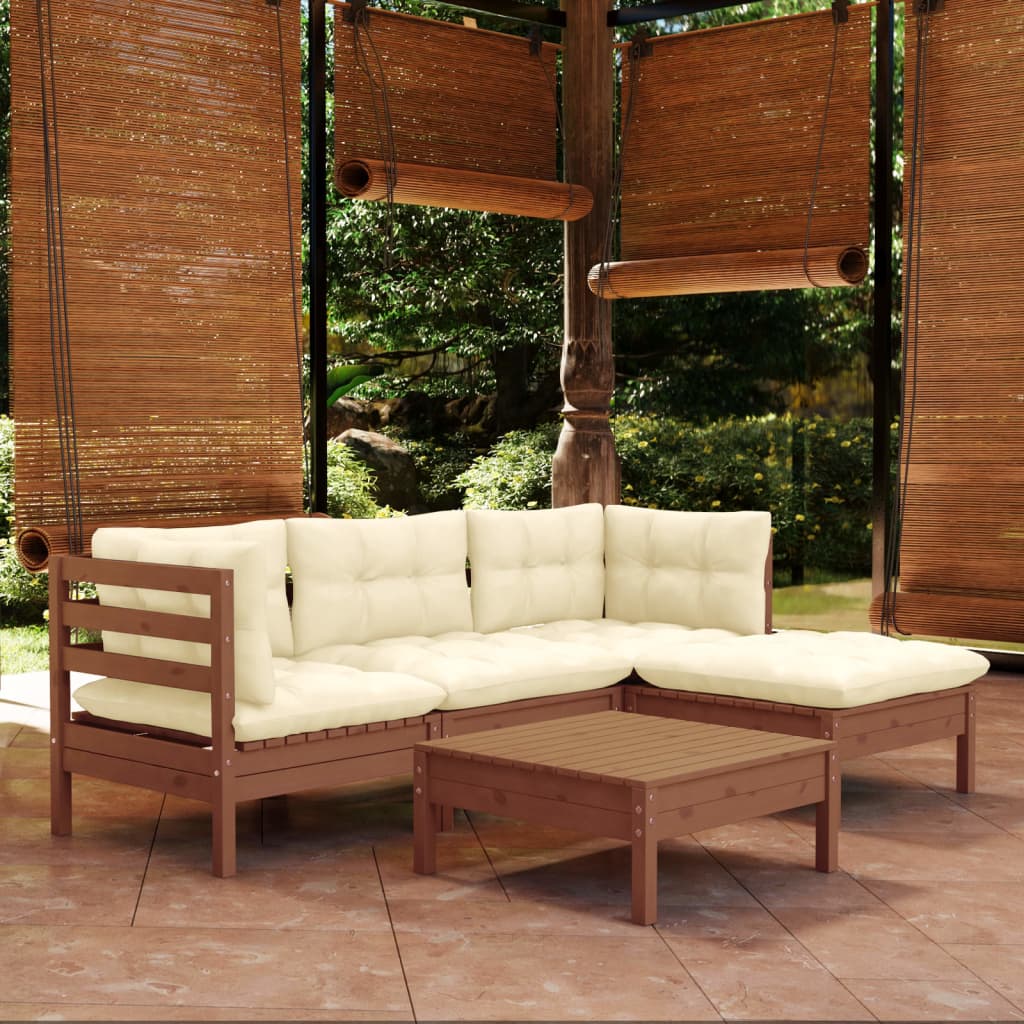 5-tlg. Garten-Lounge-Set mit Kissen Honigbraun Kiefernholz