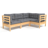 Thumbnail for 4-tlg. Garten-Lounge-Set mit Grauen Kissen Kiefernholz