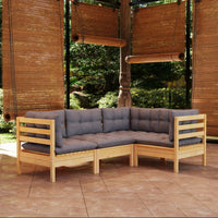 Thumbnail for 4-tlg. Garten-Lounge-Set mit Grauen Kissen Kiefernholz