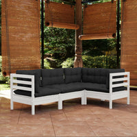 Thumbnail for 4-tlg. Garten-Lounge-Set mit Kissen Weiß Kiefernholz