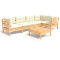 Thumbnail for 6-tlg. Garten-Lounge-Set mit Creme Kissen Kiefernholz