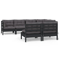 Thumbnail for 7-tlg. Garten-Lounge-Set mit Kissen Schwarz Kiefer Massivholz