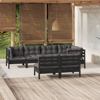 Thumbnail for 7-tlg. Garten-Lounge-Set mit Kissen Schwarz Kiefer Massivholz