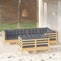Thumbnail for 7-tlg. Garten-Lounge-Set mit Grauen Kissen Kiefer Massivholz