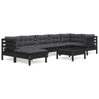 Thumbnail for 8-tlg. Garten-Lounge-Set mit Kissen Schwarz Kiefer Massivholz
