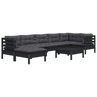 Thumbnail for 8-tlg. Garten-Lounge-Set mit Kissen Schwarz Kiefer Massivholz