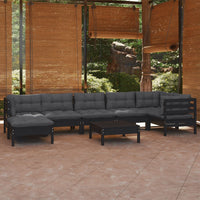 Thumbnail for 8-tlg. Garten-Lounge-Set mit Kissen Schwarz Kiefer Massivholz