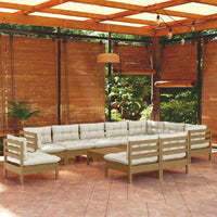 Thumbnail for 11-tlg. Garten-Lounge-Set mit Kissen Honigbraun Kiefernholz