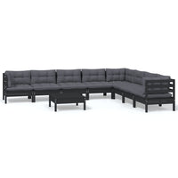 Thumbnail for 9-tlg. Garten-Lounge-Set mit Kissen Schwarz Massivholz Kiefer