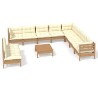 Thumbnail for 11-tlg. Garten-Lounge-Set mit Kissen Honigbraun Kiefernholz