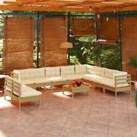 Thumbnail for 11-tlg. Garten-Lounge-Set mit Kissen Honigbraun Kiefernholz