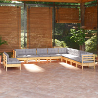Thumbnail for 11-tlg. Garten-Lounge-Set mit Grauen Kissen Massivholz Kiefer