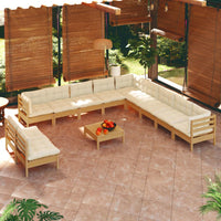 Thumbnail for 12-tlg. Garten-Lounge-Set mit Kissen Honigbraun Kiefernholz
