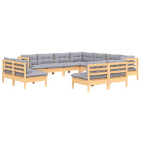 Thumbnail for 11-tlg. Garten-Lounge-Set mit Grauen Kissen Massivholz Kiefer