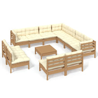 Thumbnail for 12-tlg. Garten-Lounge-Set mit Kissen Honigbraun Kiefernholz