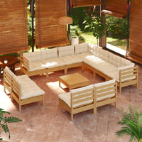 Thumbnail for 12-tlg. Garten-Lounge-Set mit Kissen Honigbraun Kiefernholz