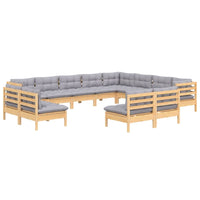 Thumbnail for 12-tlg. Garten-Lounge-Set mit Grauen Kissen Massivholz Kiefer