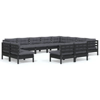 Thumbnail for 12-tlg. Garten-Lounge-Set mit Kissen Schwarz Massivholz Kiefer