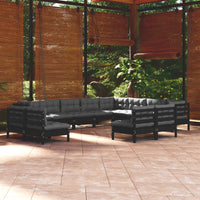 Thumbnail for 12-tlg. Garten-Lounge-Set mit Kissen Schwarz Massivholz Kiefer
