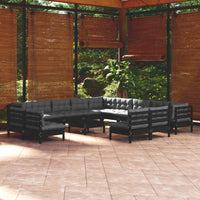 Thumbnail for 14-tlg. Garten-Lounge-Set mit Kissen Schwarz Massivholz Kiefer