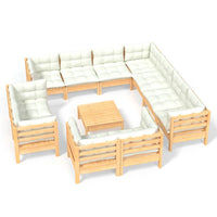 Thumbnail for 12-tlg. Garten-Lounge-Set mit Creme Kissen Massivholz Kiefer