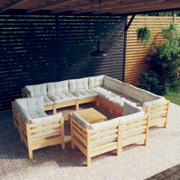 Thumbnail for 12-tlg. Garten-Lounge-Set mit Creme Kissen Massivholz Kiefer