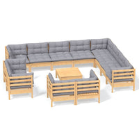 Thumbnail for 13-tlg. Garten-Lounge-Set mit Grauen Kissen Massivholz Kiefer