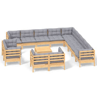 Thumbnail for 14-tlg. Garten-Lounge-Set mit Grauen Kissen Massivholz Kiefer