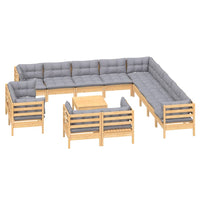 Thumbnail for 14-tlg. Garten-Lounge-Set mit Grauen Kissen Massivholz Kiefer