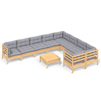 Thumbnail for 10-tlg. Garten-Lounge-Set mit Grauen Kissen Kiefernholz