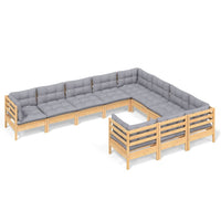 Thumbnail for 10-tlg. Garten-Lounge-Set mit Grauen Kissen Kiefernholz