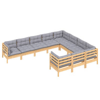 Thumbnail for 10-tlg. Garten-Lounge-Set mit Grauen Kissen Kiefernholz