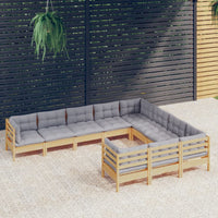 Thumbnail for 10-tlg. Garten-Lounge-Set mit Grauen Kissen Kiefernholz