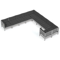 Thumbnail for 10-tlg. Garten-Lounge-Set mit Kissen Grau Kiefernholz