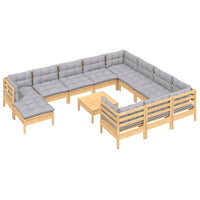 Thumbnail for 12-tlg. Garten-Lounge-Set mit Grauen Kissen Kiefernholz
