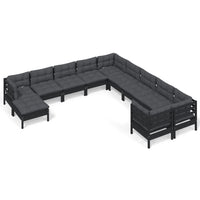 Thumbnail for 11-tlg. Garten-Lounge-Set mit Kissen Schwarz Kiefernholz