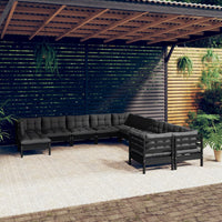Thumbnail for 11-tlg. Garten-Lounge-Set mit Kissen Schwarz Kiefernholz