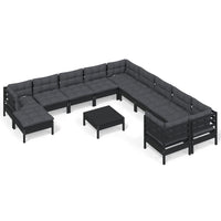 Thumbnail for 12-tlg. Garten-Lounge-Set mit Kissen Schwarz Kiefernholz