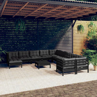 Thumbnail for 12-tlg. Garten-Lounge-Set mit Kissen Schwarz Kiefernholz