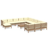 Thumbnail for 13-tlg. Garten-Lounge-Set mit Kissen Honigbraun Kiefernholz