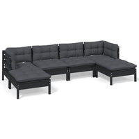 Thumbnail for 6-tlg. Garten-Lounge-Set mit Kissen Schwarz Kiefernholz