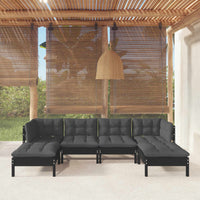 Thumbnail for 6-tlg. Garten-Lounge-Set mit Kissen Schwarz Kiefernholz