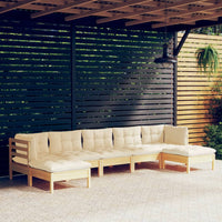 Thumbnail for 7-tlg. Garten-Lounge-Set mit Creme Kissen Kiefernholz